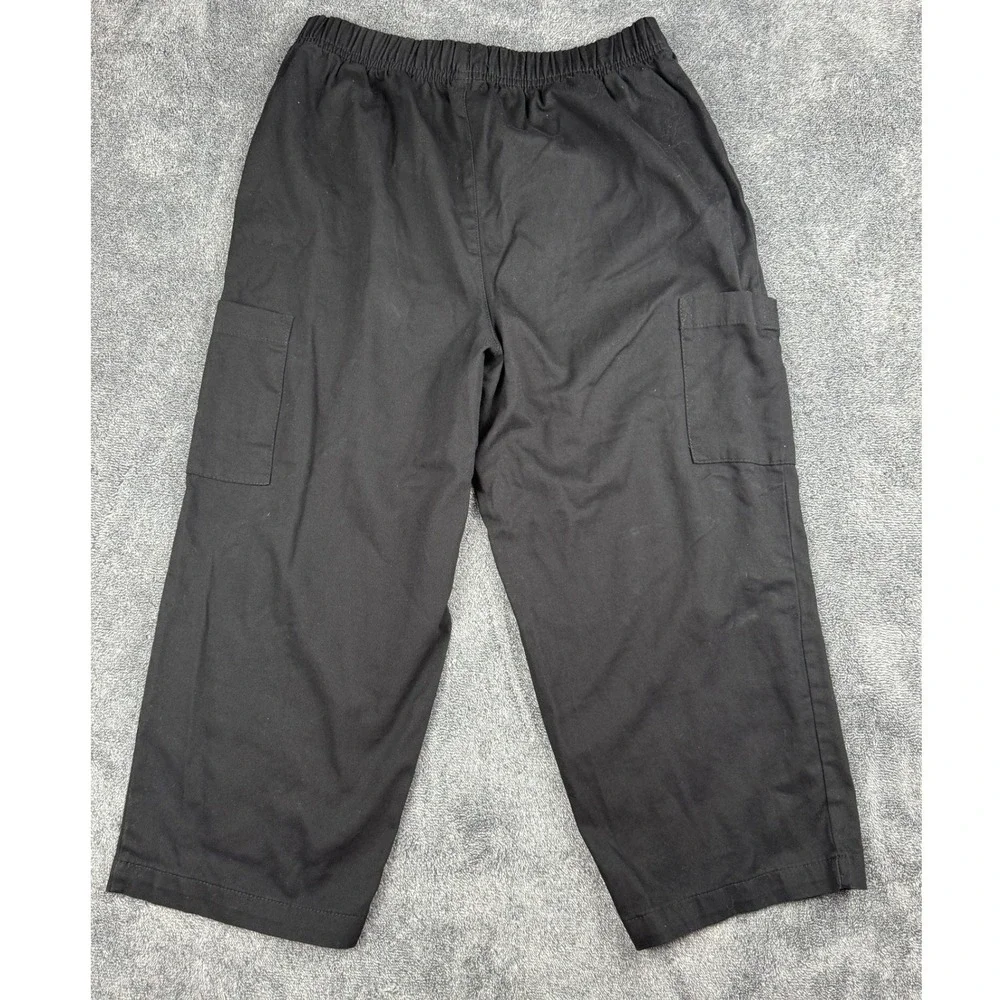 Basic Editions Mens Black‎ Cotton Elastic Waist Cargo Pull On Pants Size S/C